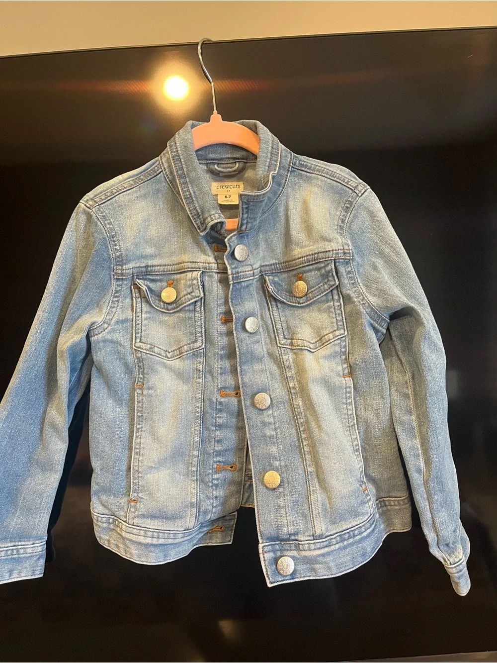 Kids Light Wash Denim Jacket - Casual Layering Jacket and light dress. Crew